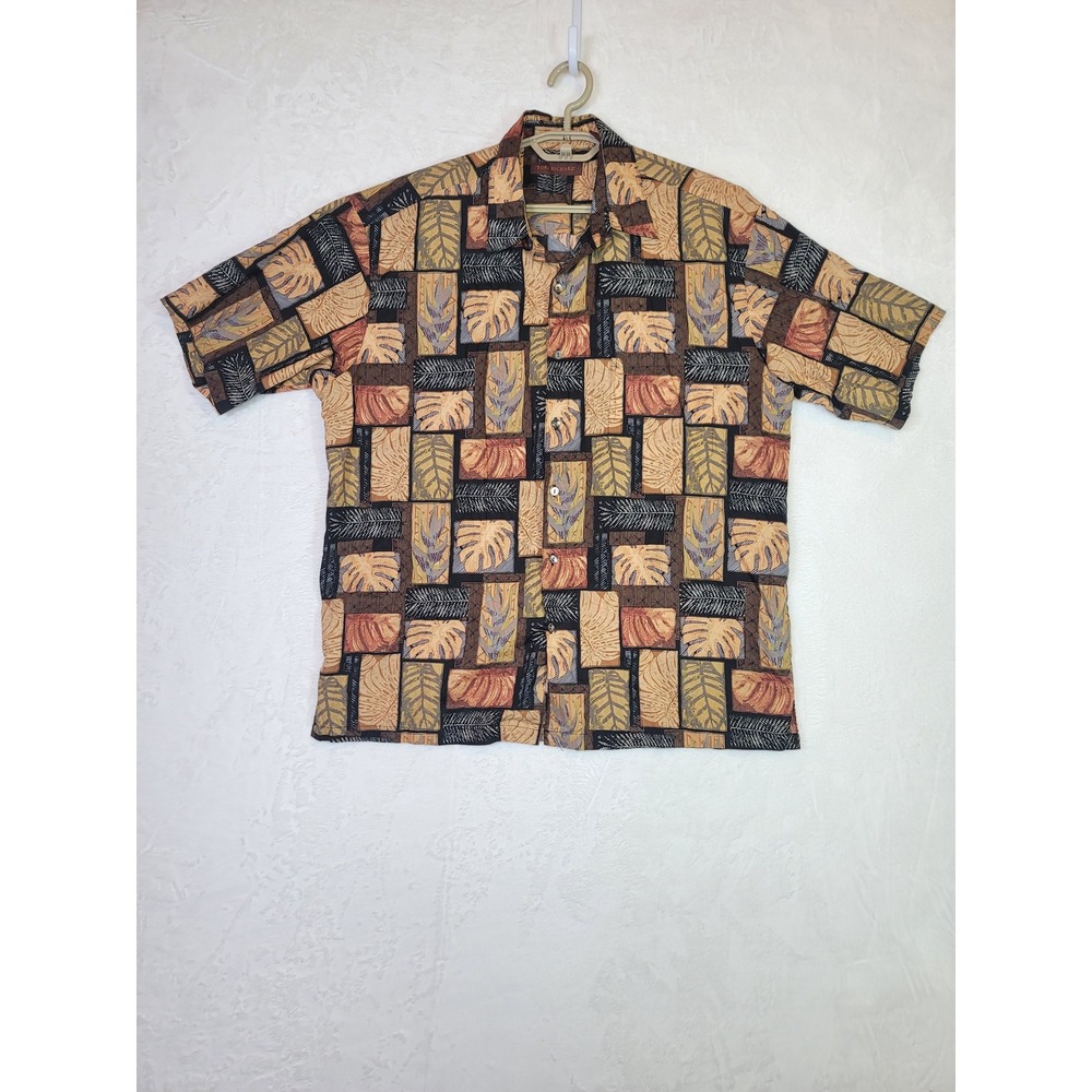 Tori Richard Cotton Hawaiian Shirt Tropical Leaf Vaca Resortwear Mens Size L